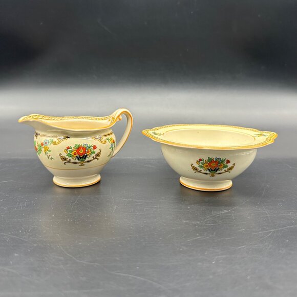Vintage Floral Creamer Sugar Bowl Set 1920s Art Nouveau John Maddock & Sons - Picture 2 of 10